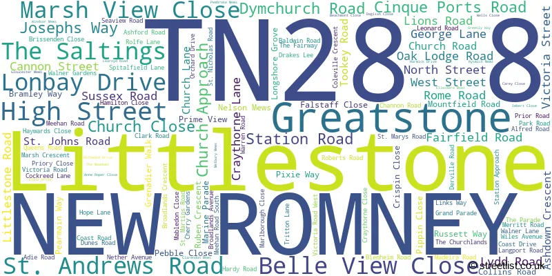 A word cloud for the TN28 8 postcode